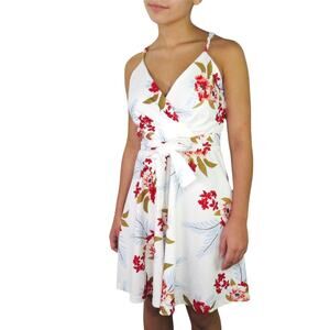 Shein White Floral Surplice Mini Dress Small